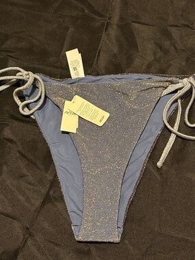 Aerie Shimmery Blue Tie-Side Bikini Bottoms XL